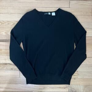 Saks Fifth Avenue Women's L P 100% Cashmere Black Sweater V Neck Academia FLAW